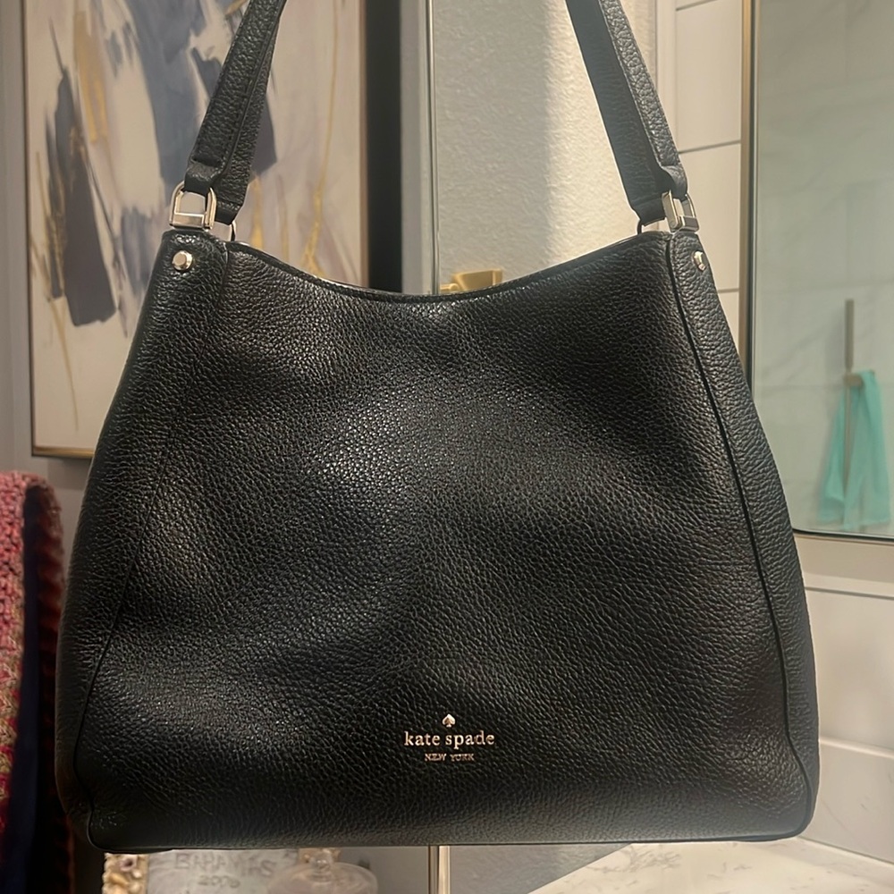 Kate Spade Leila Medium Triple Compartment Black Pebbled Leather Shoulder Bag